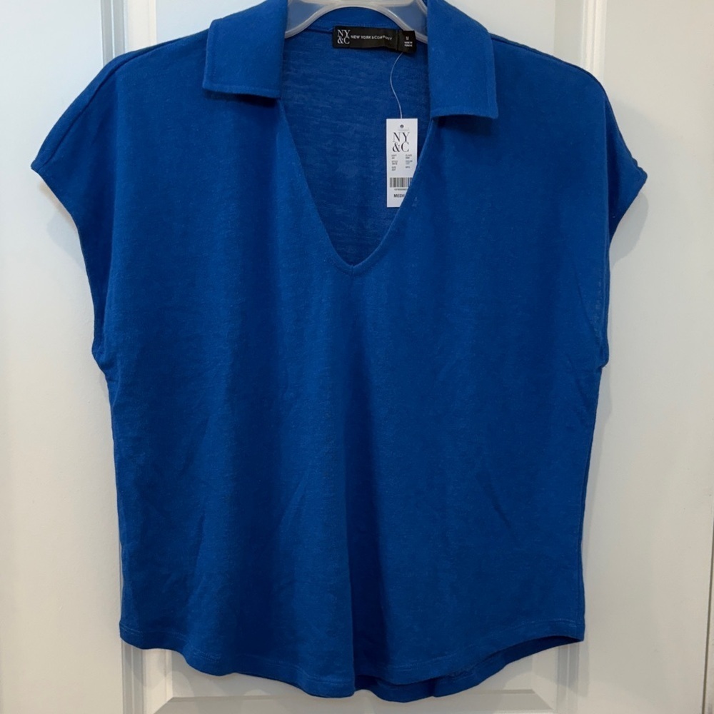 New York & Company Royal Blue Collared Blouse
